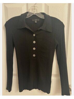 J. Crew Black Cotton Ribbed Polo Sweater Size XXS